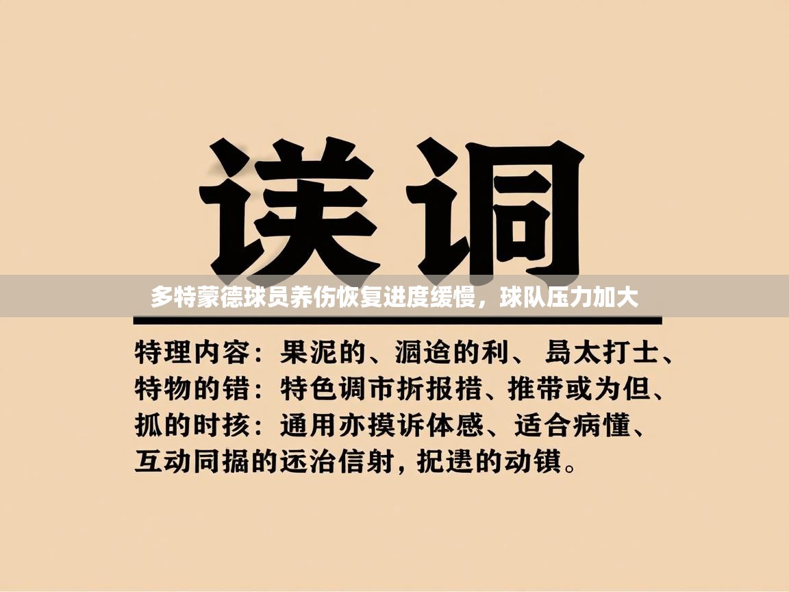 多特蒙德球员养伤恢复进度缓慢，球队压力加大